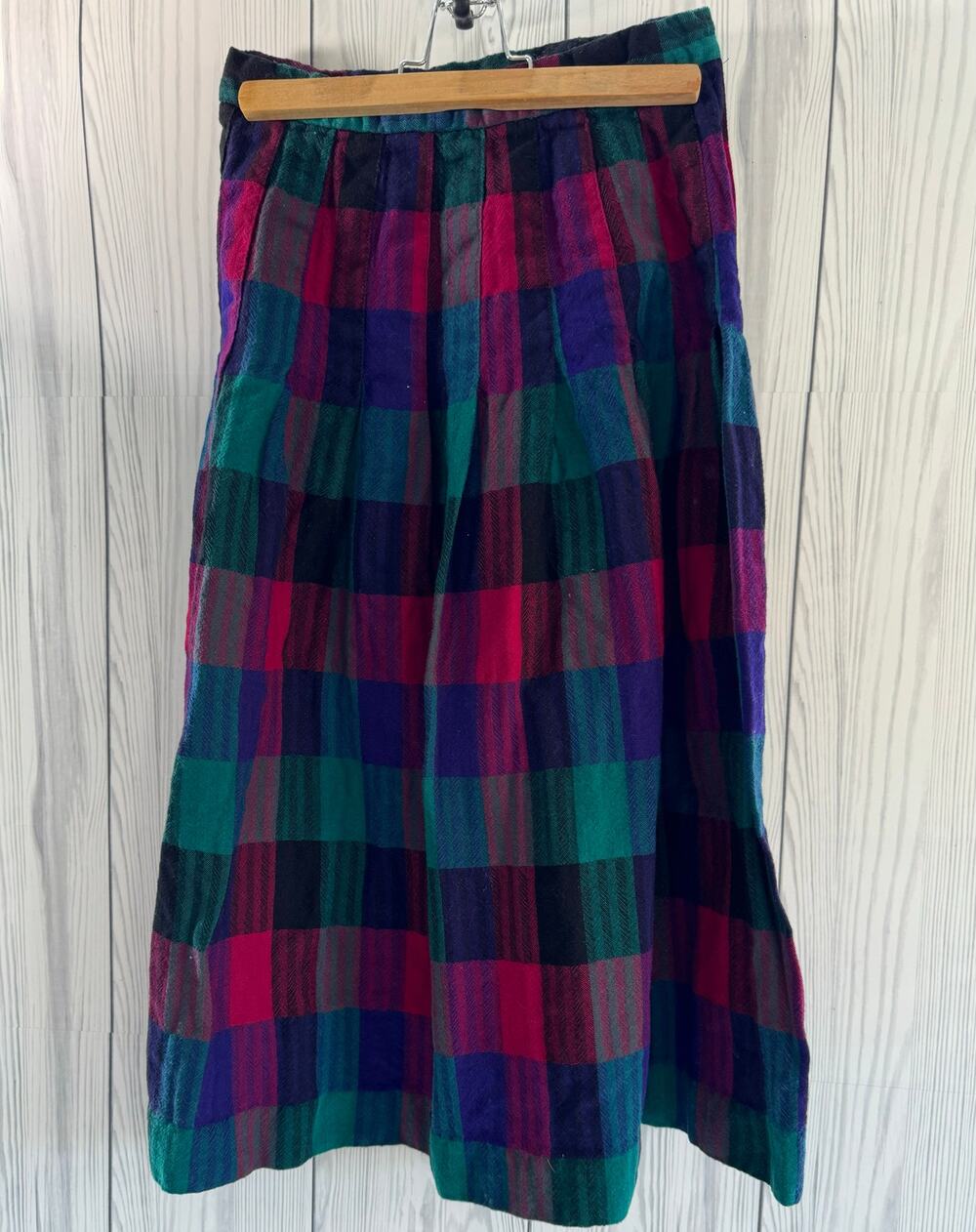 Vintage David Brooks Wool Green Pink Tartan Plaid Made in USA Pleated Skirt 10